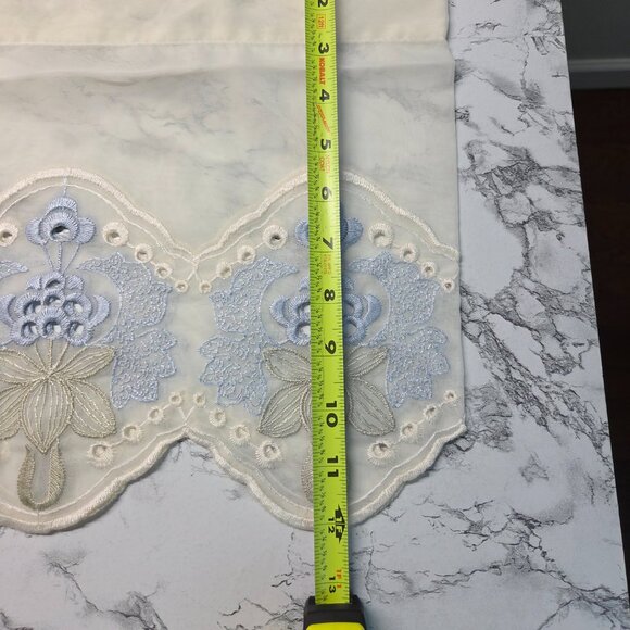 Vintage White Light Blue Embroidered Kitchen Valance 60"X12" Floral Eyelet Boho - Picture 7 of 7